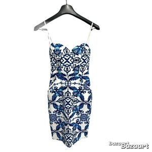 B Darlin Blue and White Bodycon Mini Dress Spaghetti Strap